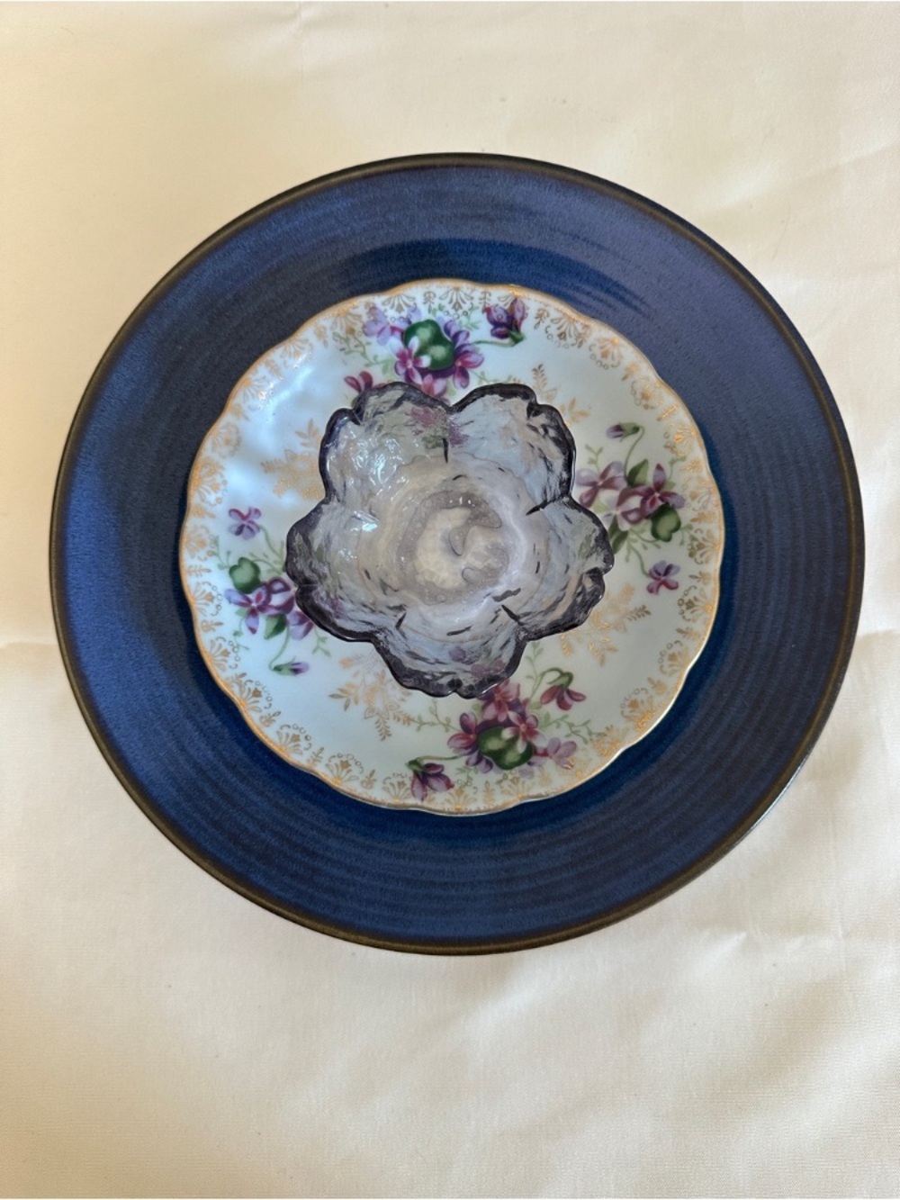 Blue Rim Floral Decorative Plate - Classic Floral Accent